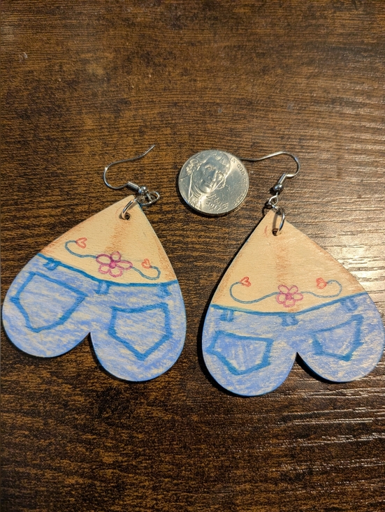 Jewelry - Hand-Painted Blue Denim Heart Drop Earrings